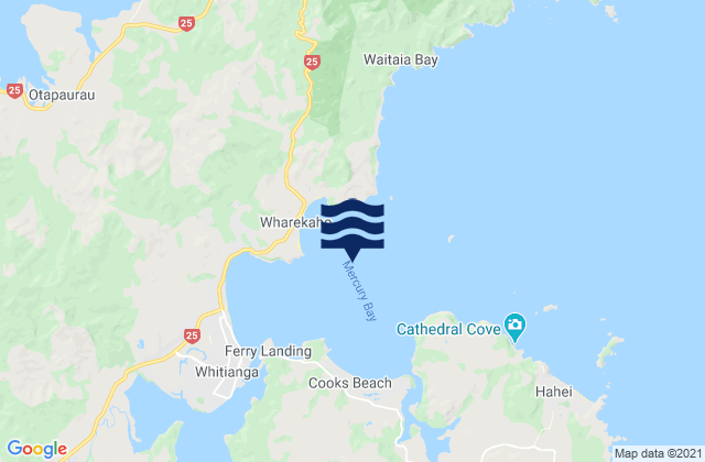 Mapa da tábua de marés em Mercury Bay, New Zealand