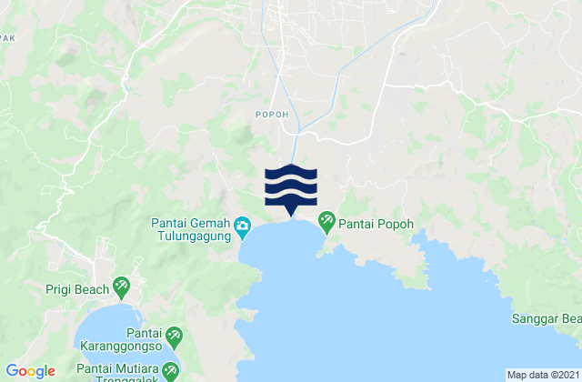 Mapa da tábua de marés em Mergayu, Indonesia