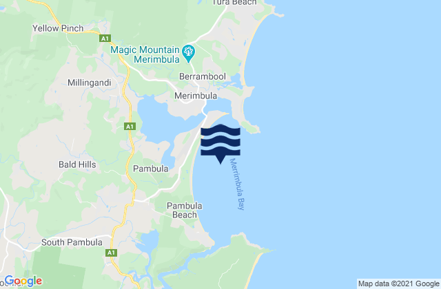 Mapa da tábua de marés em Merimbula Beach, Australia