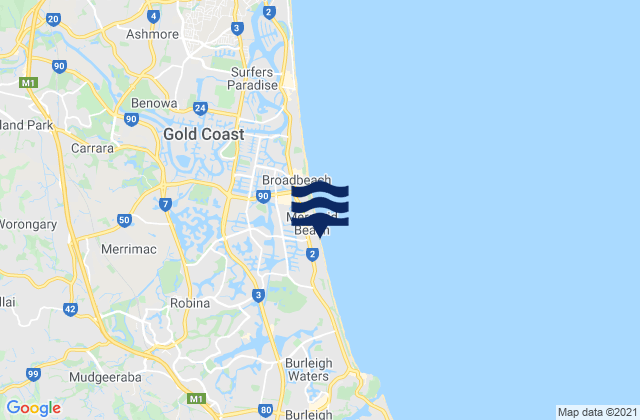 Mapa da tábua de marés em Mermaid Beach Gold Coast, Australia