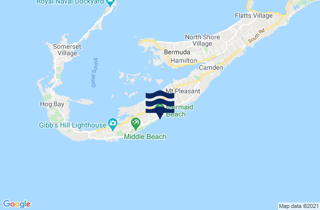 Mapa da tábua de marés em Mermaid Beach, Bermuda