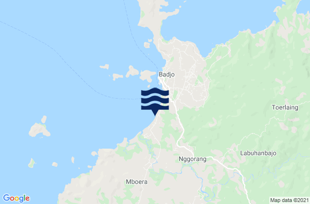 Mapa da tábua de marés em Merombok, Indonesia