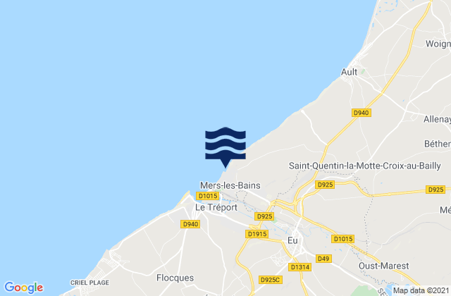 Mapa da tábua de marés em Mers-les-Bains, France