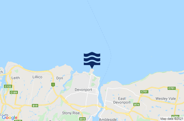 Mapa da tábua de marés em Mersey Bluff Lighthouse, Australia