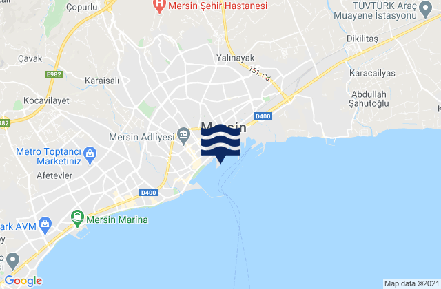Mapa da tábua de marés em Mersin, Turkey