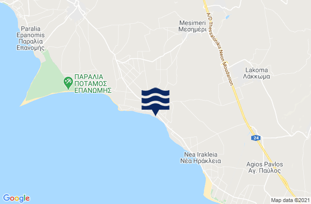 Mapa da tábua de marés em Mesiméri, Greece
