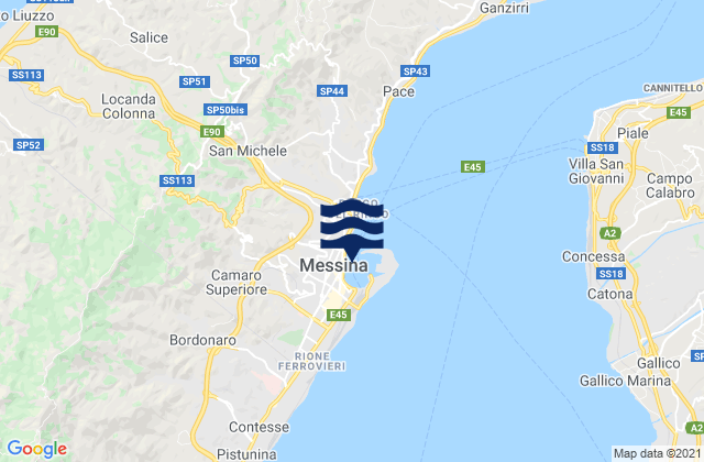 Mapa da tábua de marés em Messina, Italy