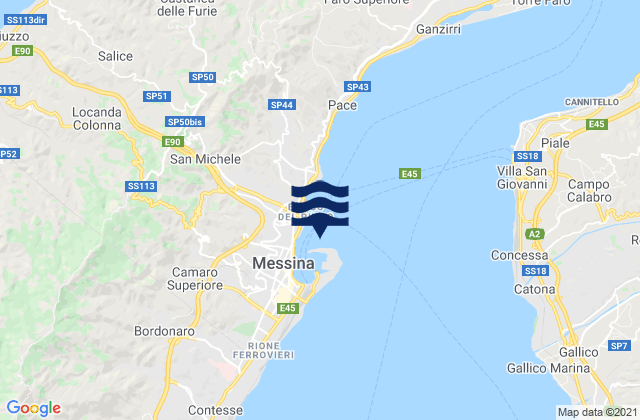 Mapa da tábua de marés em Messina Sicily, Italy