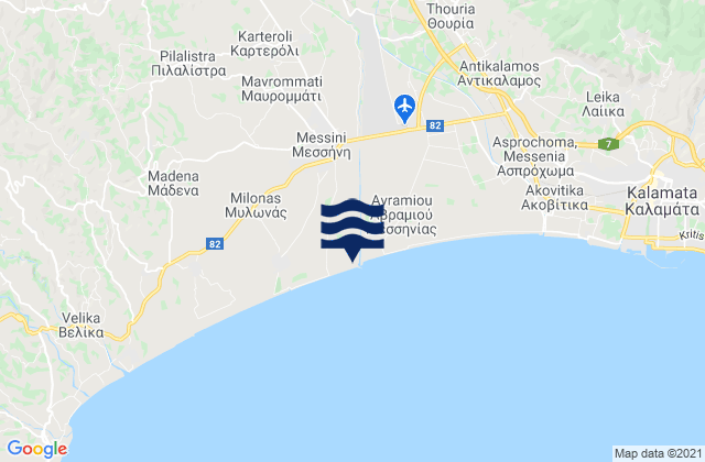 Mapa da tábua de marés em Messíni, Greece