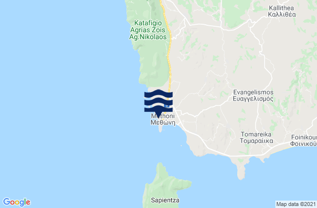 Mapa da tábua de marés em Methóni, Greece