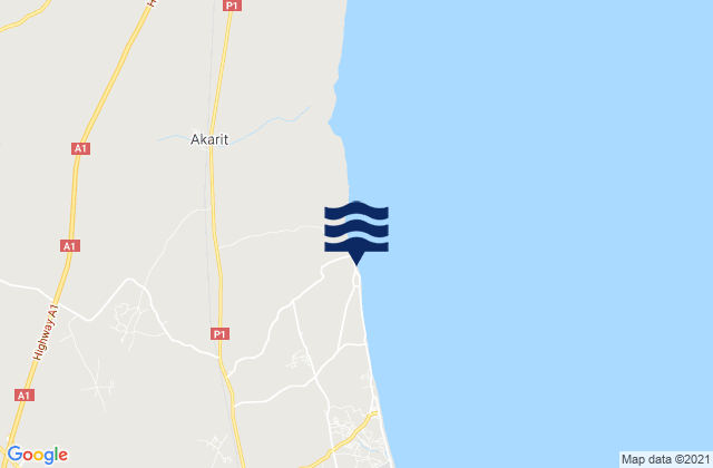 Mapa da tábua de marés em Metouia, Tunisia