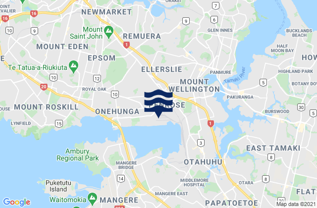 Mapa da tábua de marés em Metroport Auckland, New Zealand