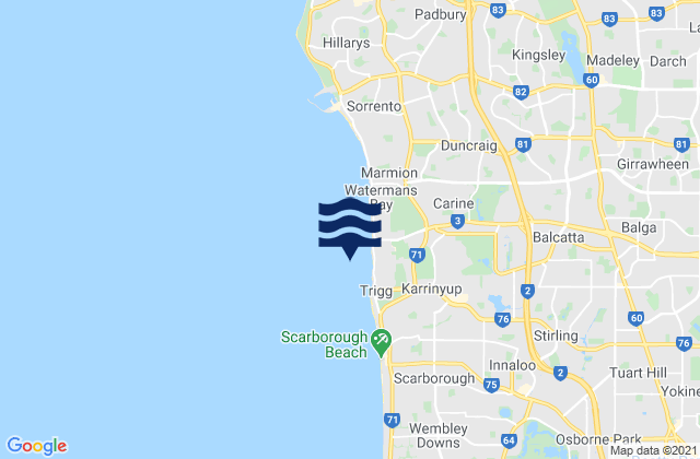 Mapa da tábua de marés em Mettams Pool, Australia