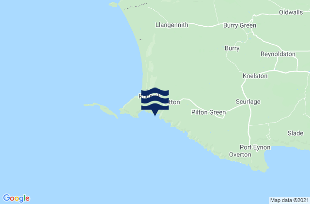Mapa da tábua de marés em Mewslade Bay Beach, United Kingdom