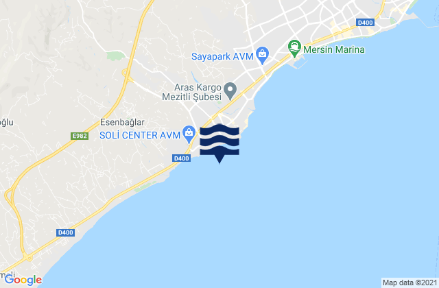 Mapa da tábua de marés em Mezitli, Turkey