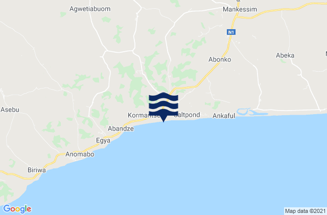 Mapa da tábua de marés em Mfatseman, Ghana