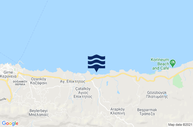 Mapa da tábua de marés em Mia Miliá, Cyprus