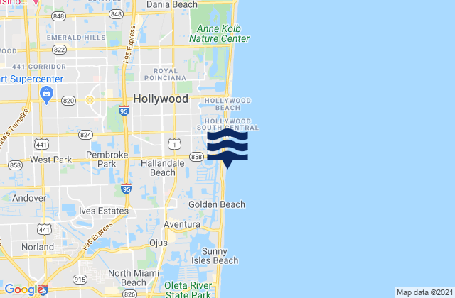 Mapa da tábua de marés em Miami Gardens, United States