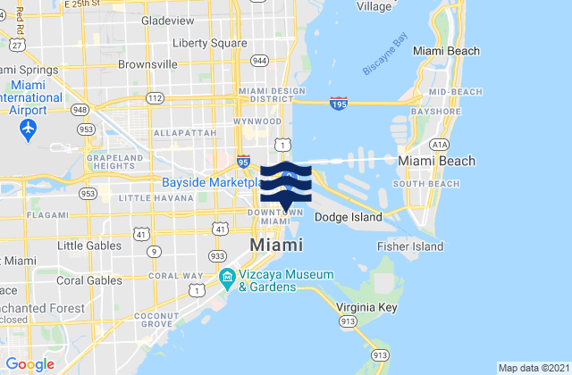 Mapa da tábua de marés em Miami, United States