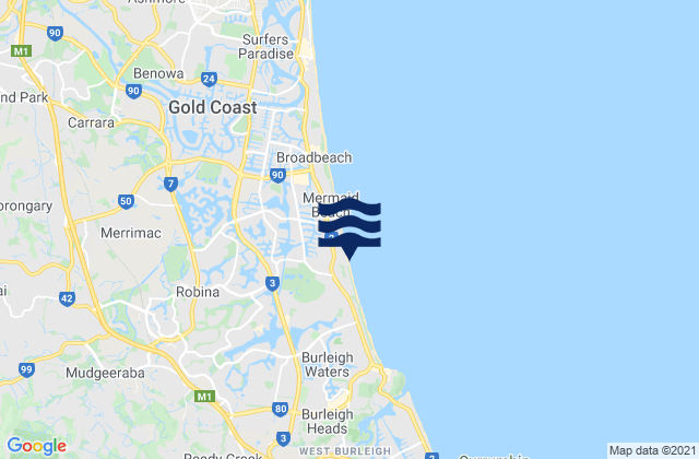 Mapa da tábua de marés em Miami State High School, Australia