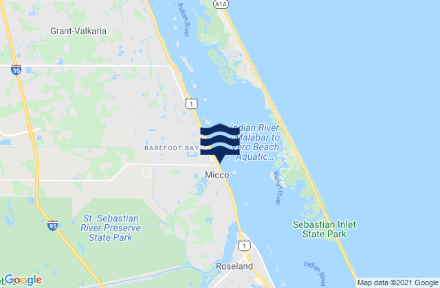 Mapa da tábua de marés em Micco, United States