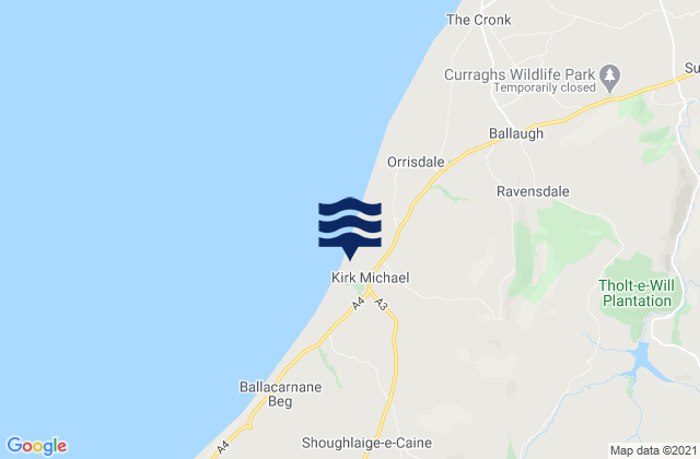 Mapa da tábua de marés em Michael, Isle of Man