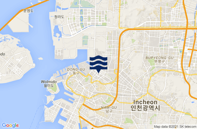 Mapa da tábua de marés em Michuhol, South Korea