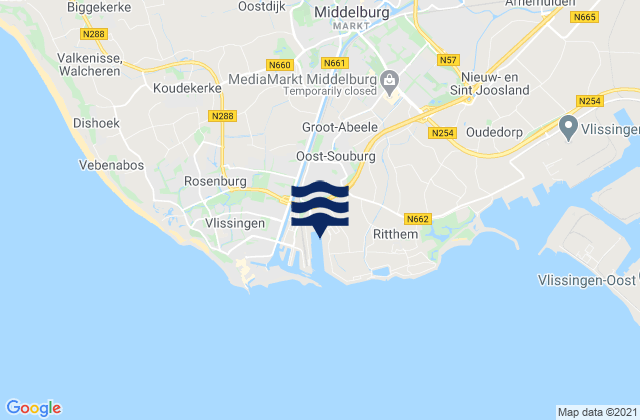 Mapa da tábua de marés em Middelburg, Netherlands