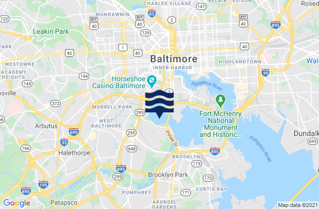 Mapa da tábua de marés em Middle Branch, Baltimore Harbor, United States