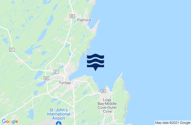 Mapa da tábua de marés em Middle Cove, Canada