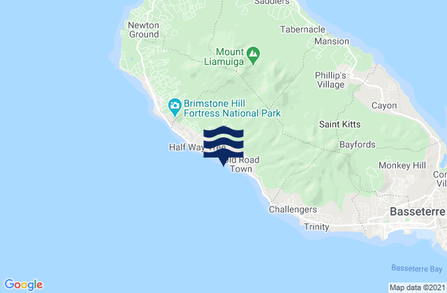 Mapa da tábua de marés em Middle Island, Saint Kitts and Nevis