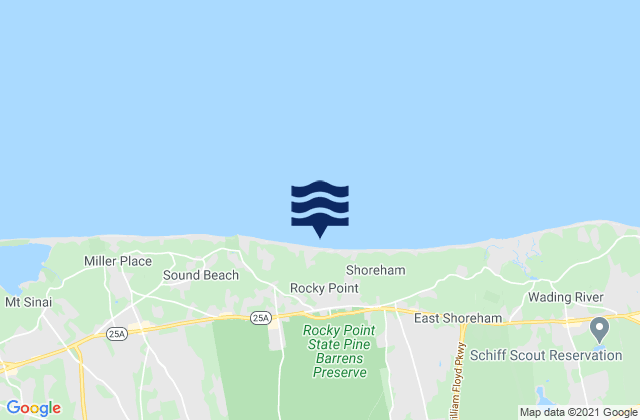 Mapa da tábua de marés em Middle Island, United States