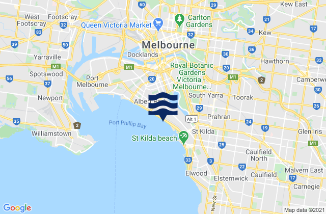Mapa da tábua de marés em Middle Park, Australia