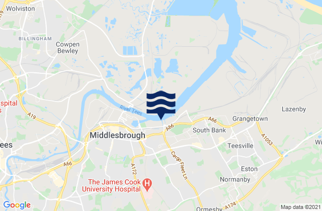 Mapa da tábua de marés em Middlesbrough, United Kingdom