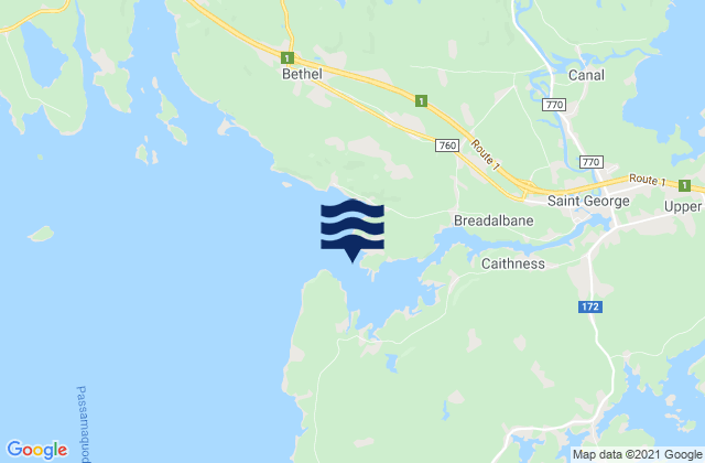 Mapa da tábua de marés em Midjik Bluff, Canada