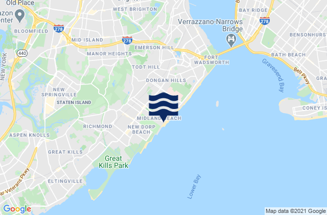 Mapa da tábua de marés em Midland Beach Staten Island, United States