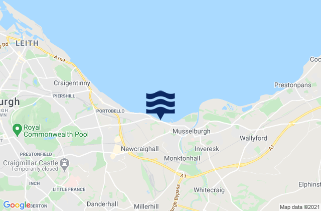 Mapa da tábua de marés em Midlothian, United Kingdom