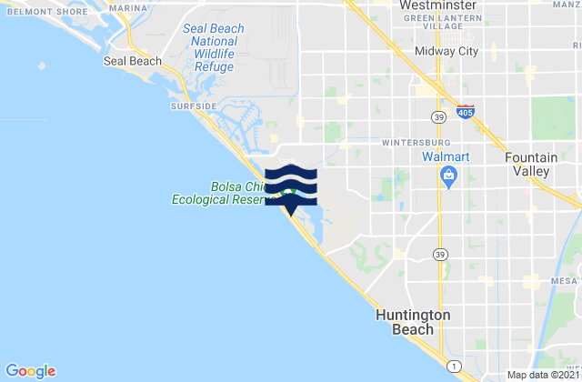 Mapa da tábua de marés em Midway City, United States