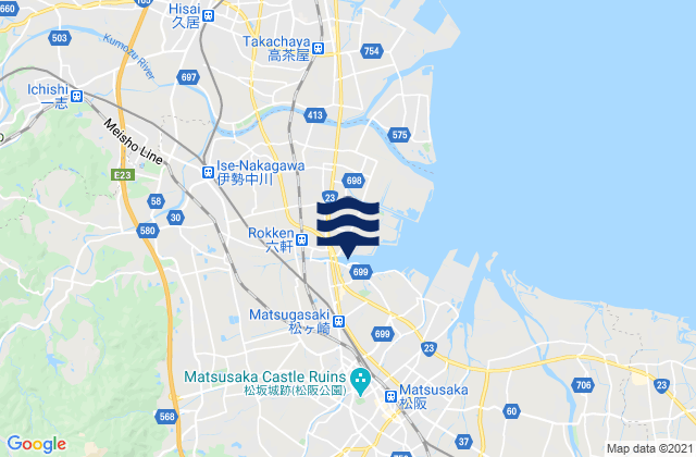 Mapa da tábua de marés em Mie-ken, Japan