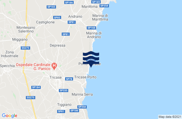 Mapa da tábua de marés em Miggiano, Italy