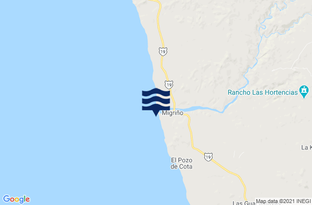 Mapa da tábua de marés em Migrino, Mexico