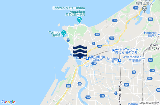 Mapa da tábua de marés em Mikuni, Japan