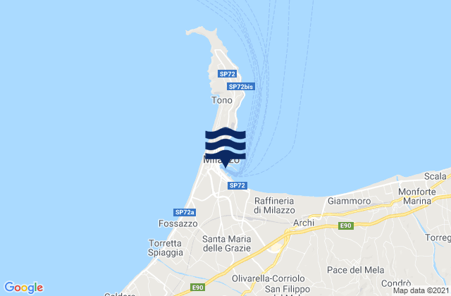 Mapa da tábua de marés em Milazzo, Italy