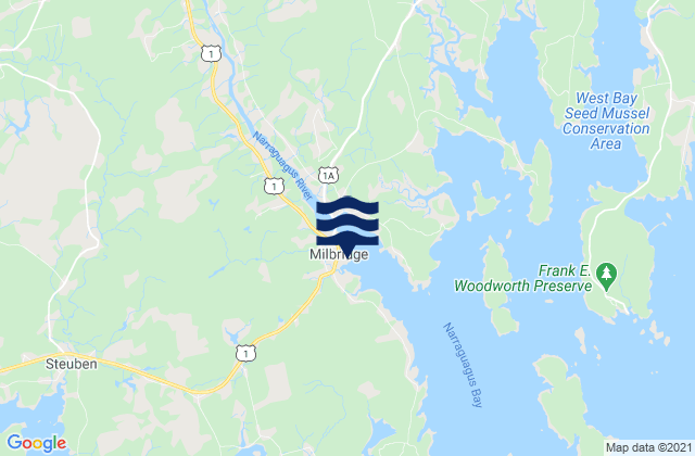 Mapa da tábua de marés em Milbridge, United States