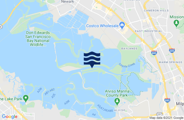 Mapa da tábua de marés em Mildred Island, United States