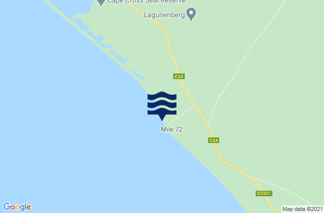 Mapa da tábua de marés em Mile 72, Namibia