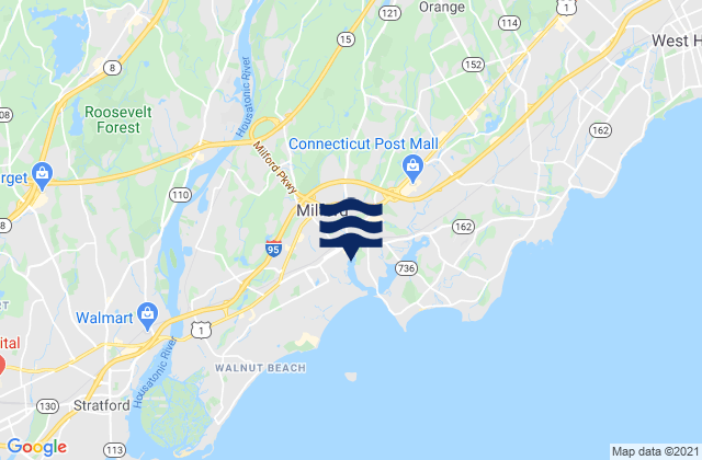 Mapa da tábua de marés em Milford Harbor, United States