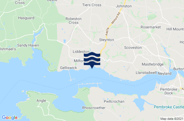 Mapa da tábua de marés em Milford Haven, United Kingdom
