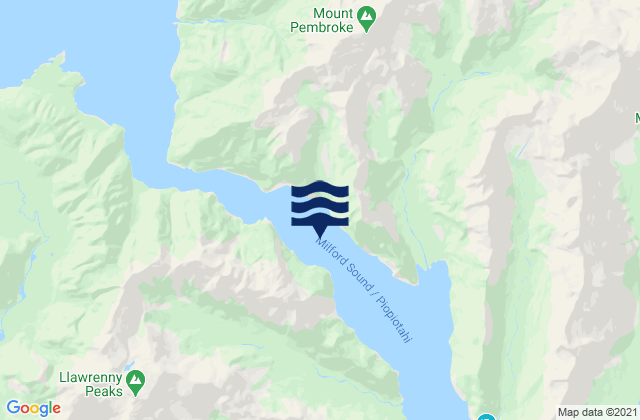 Mapa da tábua de marés em Milford Sound/Piopiotahi, New Zealand