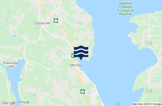 Mapa da tábua de marés em Mill Bay, Canada